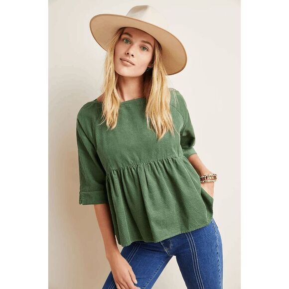 Anthropologie Maeve Green Maria babydoll Button-Back Blouse Women's Size Small - Picture 1 of 5